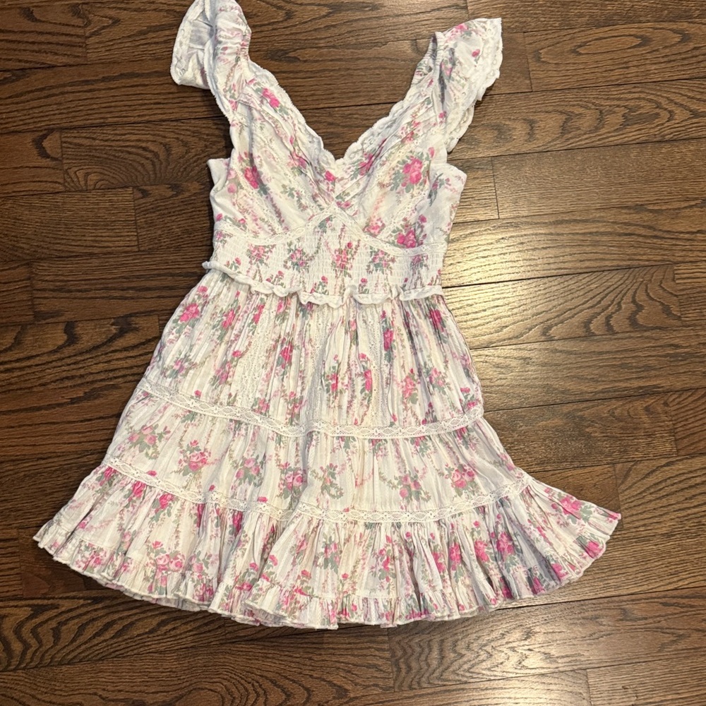 LoveShackFancy Pink Floral Mini Dress